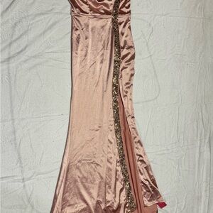 Elegant Pink Maxi Dress with Gold Accents